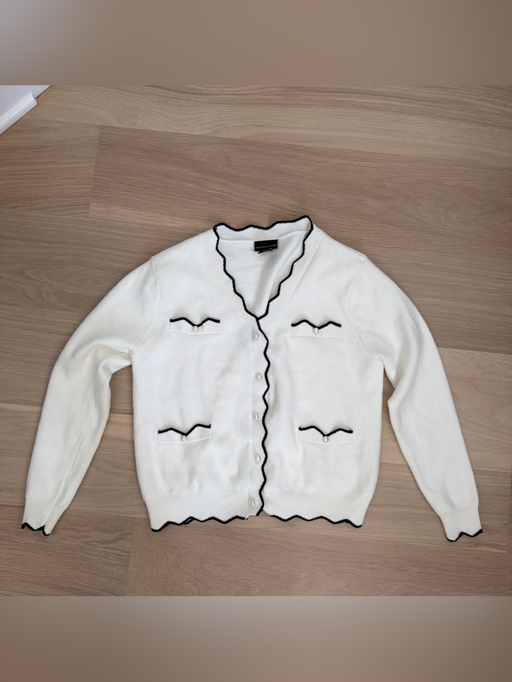 Adrienne Vittadini Cardigan White & Black Size S With Pearl Buttons